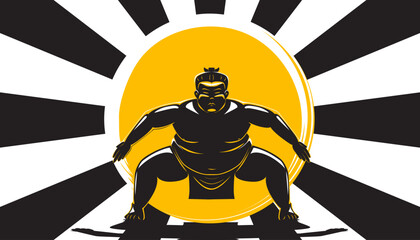 Sumo wrestler cartoon character are ready for competition fighting design on abstract background.
