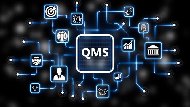  Coach motivation to QMS improvement. Education concept. Training. Leadership skills. Human abilities. Internet, business, Technology and network concept. 4k animation neon