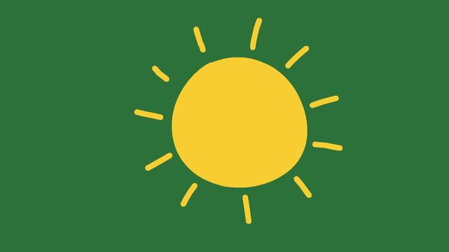 Hand Drawn Sun Icon Animation on Green Screen | 2D Hand Drawn Cute Sunshine Motion Graphics | Doodle Style Sun Overlay Animated Asset
