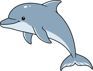 Obraz premium Cute Blue Cartoon Dolphin Character Vector Illustration Isolated on White Background for Children Education, Marine Life Book Graphics, and Nautical Theme Preschool Designs