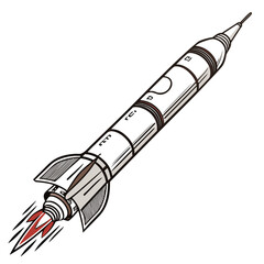 Naklejka premium Cartoon rocket ship blasting off with red flames spaceship