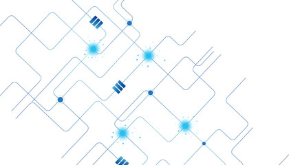 Obraz premium Abstract technology background with blue circuit lines, digital network connection pattern on white, futuristic data communication concept for web