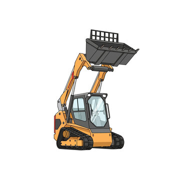 Compact Track Loader with Raised Bucket, Construction Equipment, Heavy Machinery, Outdoor