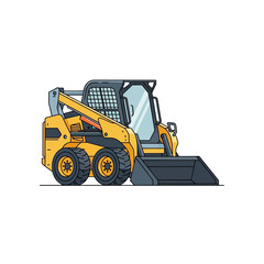 Fototapeta premium Yellow skid steer loader with bucket, construction equipment, isolated on white background