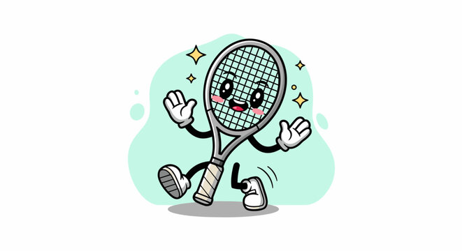 Playful Tennis Racket Mascot Character Illustration.