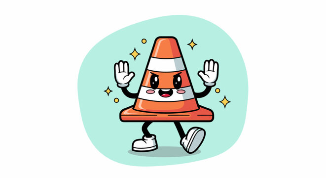 Playful Cartoon Traffic Cone Mascot Character.