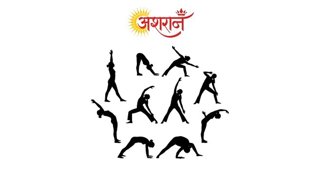 Silhouette of women practicing yoga in various poses
