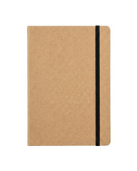 Kraft paper notebook with elastic band isolated. Office stationery mockup.