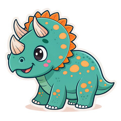 Fototapeta premium Adorable cartoon triceratops with vibrant orange spikes and spots, perfect for kids' projects, educational materials, or fun illustrations