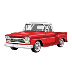 Vintage red pickup truck isolated on transparent background