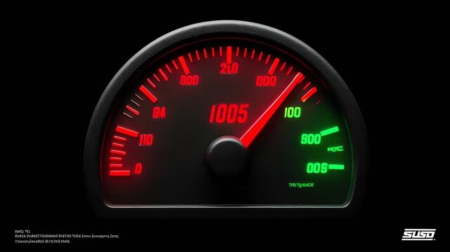 Digital speedometer display with red and green illuminated segments for automotive performance data visualization