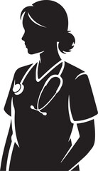 Nurse Silhouette with Clipboard and Stethoscope