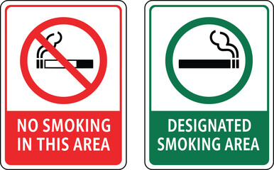 No smoking and designated smoking area sign icon set for public safety regulations and facility signage design © Shamim