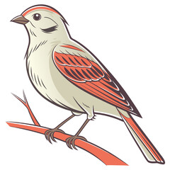 Obraz premium Cartoon sparrow on branch bird perch