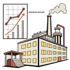 Obraz premium Factory building with business decline graph industrial
