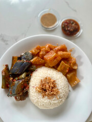 Overlay Shot of Indonesian Lunch Plate with Sambal
