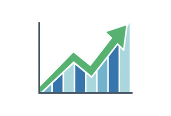 Obraz premium Business growth chart showing upward trend with green arrow on white background