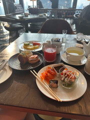 gourmet breakfast in the restaurant with coffee and pastry