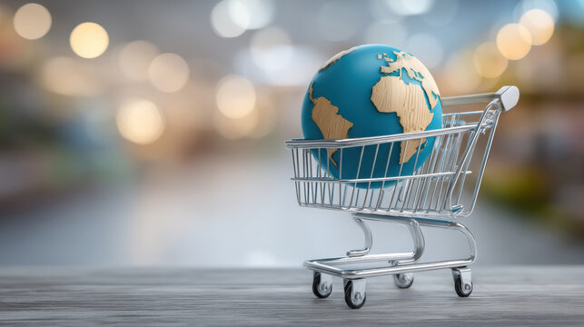 Sustainability globe shopping cart concept eco friendly commerce visual