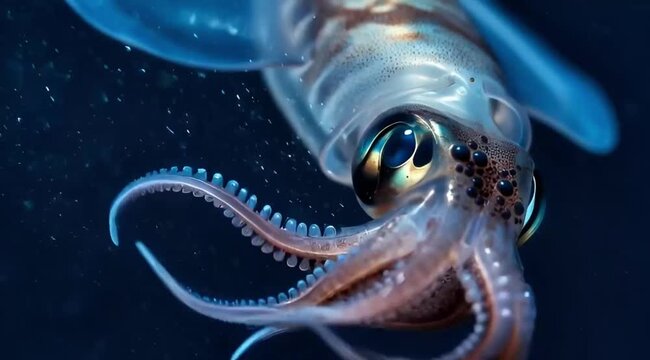 Bioluminescent Squid Deep Sea Marine Life Macro Cinematic Close-Up Vertical Video