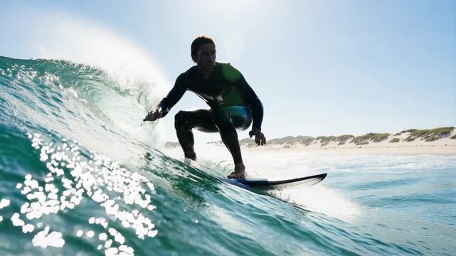 male surfer riding a powerful turquoise wave in ericeira portugal video