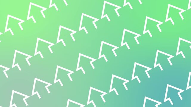 Seamless pattern with white rising arrow icons on a green gradient background animation. Abstract financial growth wallpaper with repeating upward trend performance symbols for business progress.
