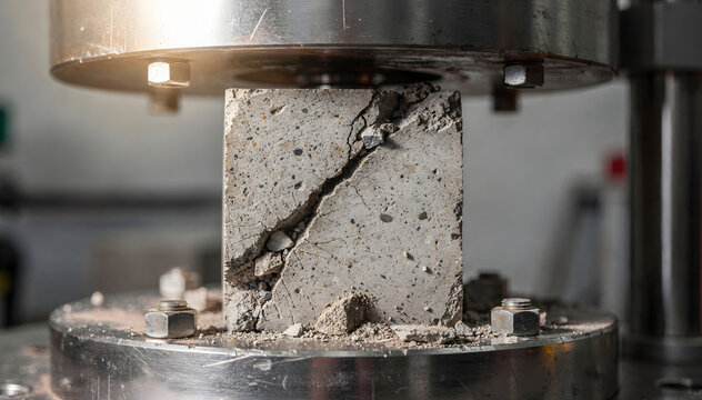Concrete Cube Undergoing Compression Testing: Analyzing Structural Integrity and Material Strength for Engineering and Construction Applications in Lab Environment