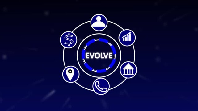 Abstract Concept of Evolution Connecting Business Finance People and Location with Icons on a Dark Blue Background Keywords: evolution, change, progress, business, finance, people, location, animated