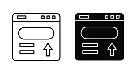 Web page upload icons in line style on white and black background