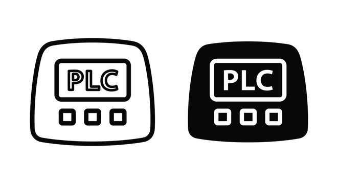 Programmable Logic Controller icons in black and white on a clean background