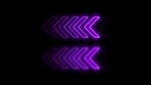 Neon Purple Arrows Pointing Leftward with Reflection image stock animated, neon arrow points leftwards on a deep purple background, neon arrows pointing leftwards with futuristic glowing design.