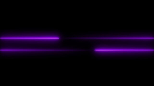 Two Parallel Horizontal Purple Neon Light Lines with Glow on animated Black Background image, Purple color neon laser line on a black background horizontal neon lines streaming across on the screen.
