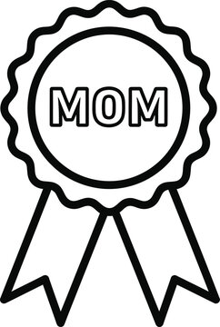 Black and white line drawing of a mom ribbon badge