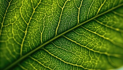 Obraz premium Close-Up of Intricate Leaf Veins Showcasing Natural Patterns and Textures in Rich Green Color