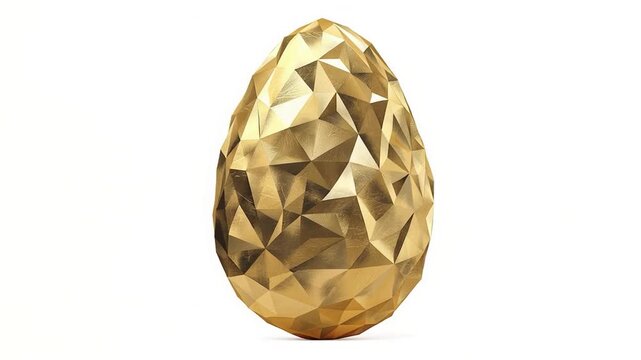 Golden, modern polygon easter egg - traditional luxury religious holiday treat realistic 3d icon video