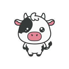Fototapeta premium Cute cartoon cow character with black and white spots isolated design