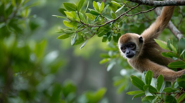 southern muriqui swings through trees
