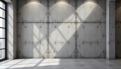 Modern Industrial Space with Concrete Walls and Natural Light Streaming Through Large Windows
