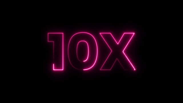 10x text animation with intense realistic fire flames. neon blue 10x symbol on black background loop.