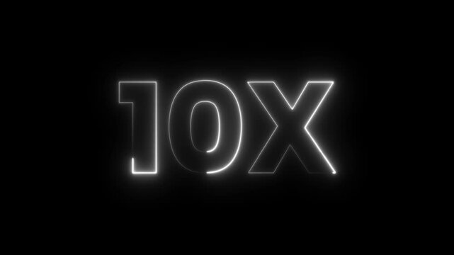 10x text animation with intense realistic fire flames. neon blue 10x symbol on black background loop.