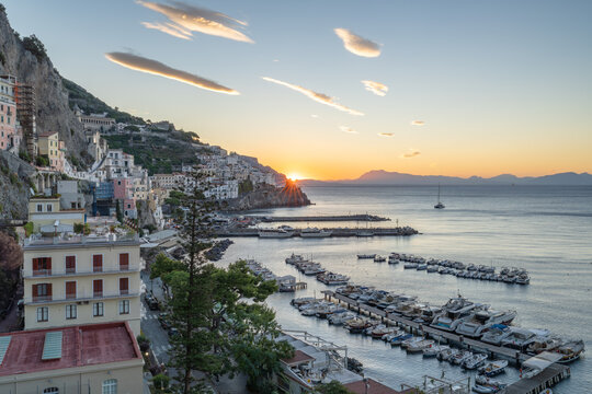 Amalfi harbor at sunrise, Amalfi Coast, Italy