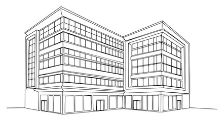 Fototapeta premium Large modern commercial office building facade in minimalist continuous line art style