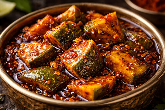 Mango pickle achar oil gloss macro