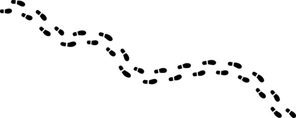 Black dotted footprint trail forming wavy path with small oval steps isolated on pure white background © Samuel