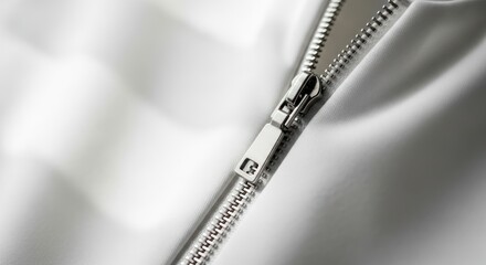 Naklejka premium Silver Zipper on White Fabric.