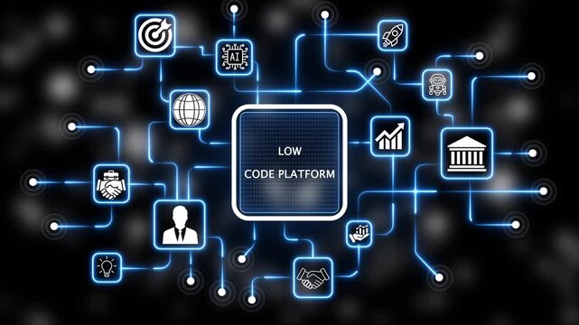  Coach motivation to low code platform improvement. Education concept. Training. Leadership skills. Human abilities. Internet, business, Technology and network concept. 4k animation neon