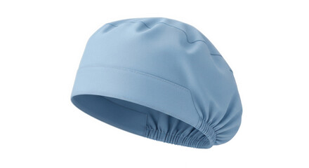 Blue Shower Cap in Soft Focus with Gentle Folding on White Background for Beauty Product