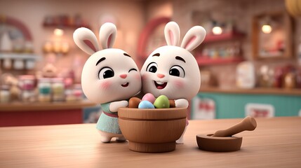 Obraz premium Easter bunny friends with colorful eggs