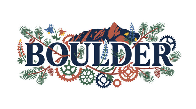 Boulder Colorado mountain landscape with bicycle gears vector illustration