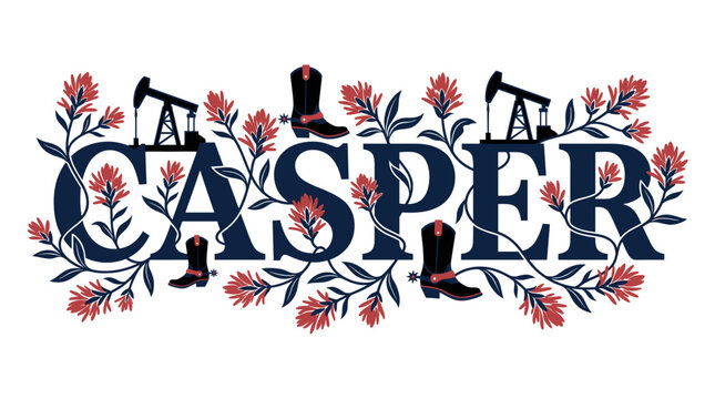 Casper Wyoming city text with western elements vector illustration